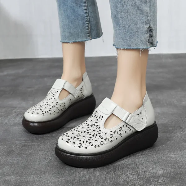 2024 New Spring Summer Women Shoes Hollow Full Genuine Leather Shoe Women Sandals Platform Shoes Woman Wedges Large Size - Image 6