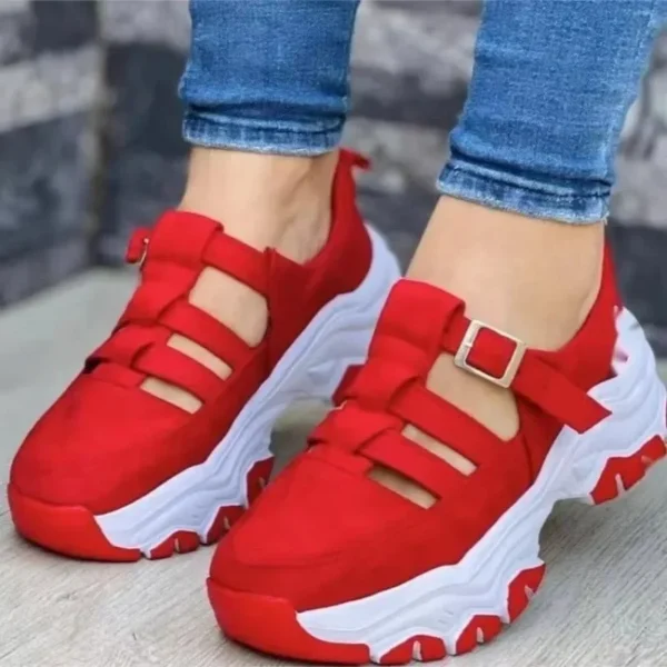 2024 Autumn New Women's Fashion Hollow Designer Thick-soled Wedge Sports Shoes Outdoor Casual Walking Women's Vulcanized Shoes - Image 3