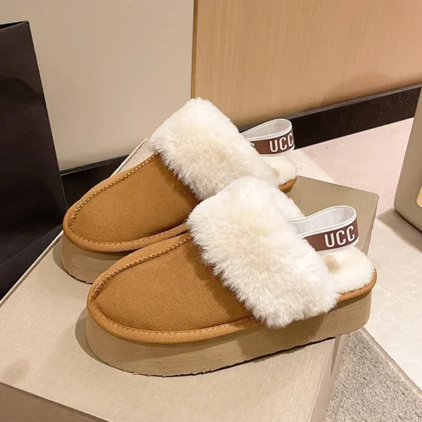 2023 New Leather Women Fashion Winter Indoor Solid Color Suede Fur Slippers Ladies Home Platform Warm Slip-on Women’s Shoes - Image 6