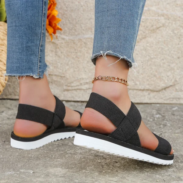 Women's fashion trend anti-slip wear comfortable matching color sole pure black shoelace flat sandals - Image 3