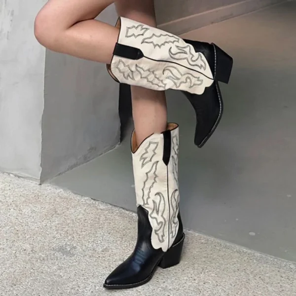 Designer Autumn Gladiator Woman Knee High Boots Fashion Embroidery Thick High Heel Shoes Ladies Outdoor Long Booties - Image 4