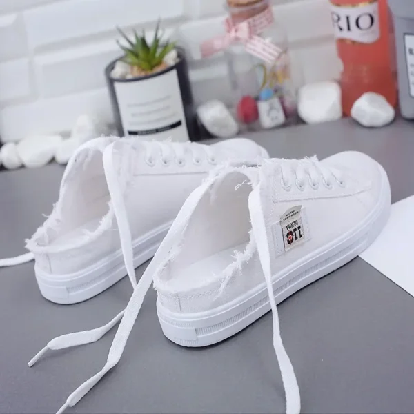 2023 New Spring Summer Women Canvas Shoes flat sneakers women casual shoes low upper lace up white shoes - Image 11