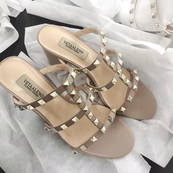 【Measure your feet length before order】Rivets Strappy Luxury Designer Women Elegant Slide Sandals Block High Heel Shoe 75-CHC-33 - Image 4