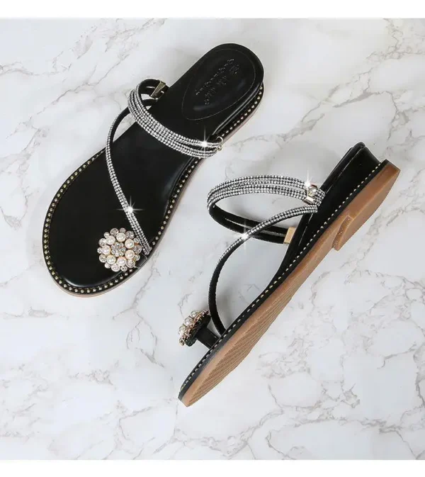 2023 Summer New Flats Sandals Women Open Toe Clip Toe Outer Wear Rhinestone Sandals Two-wear Small Size 313233 Women's Shoes - Image 7