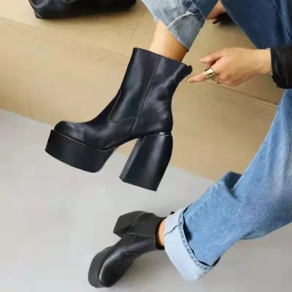 Comemore Women Punk Style Autumn Winter Chunky Platform High Boot Party Shoes Ladies Black Thick Heels Elastic Knee High Boots - Image 9