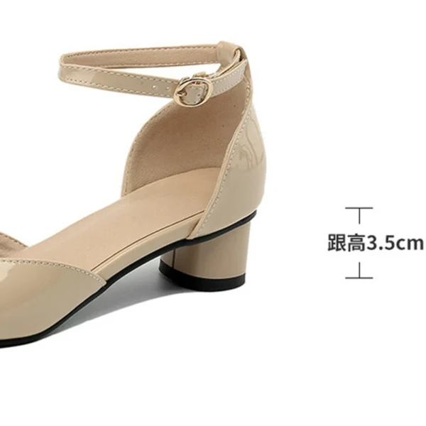 ASILETO Women Pumps Square Toe 3.5cm Round Heel Buckle Elegant Dress Office Metal Patent Leather Big Size 40 41 42 43 Beige - Image 4