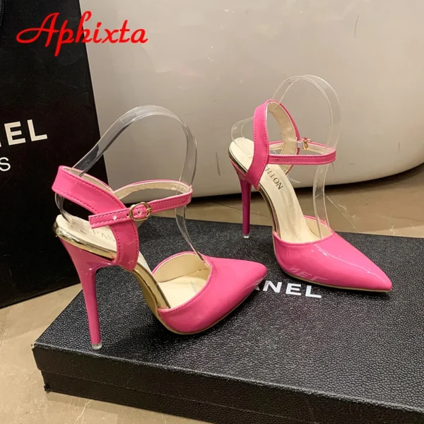 Aphixta Summer 12cm Super High Stiletto Heels Ankle Strap Sandals Women Hollow Pointed Toe Party Heels Shoes Plus Size 48 - Image 5