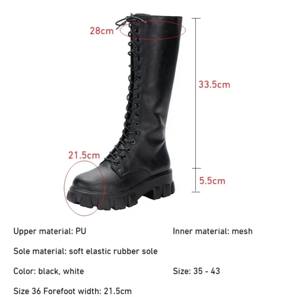 Women's Mid Calf Boots Padded Shoes Knee High Winter Sneakers Punk Style Military Casual White Black 2023 Lucury Platform Woman - Image 5