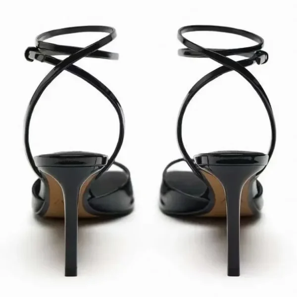 DMRA 2024 New European and American High Quality Women Shoes Black patent leather square toe open back strap high heel sandals - Image 3