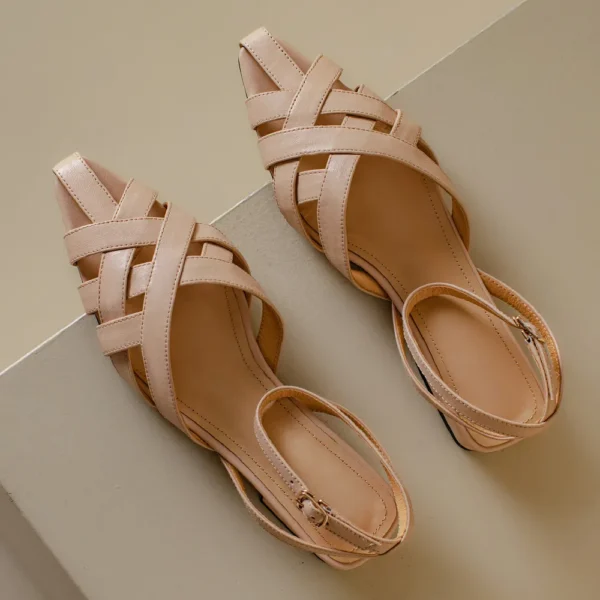 Women's genuine leather narrow band braided pointed toe ankle strap flats sandals soft comfortable casual female summer shoes - Image 2