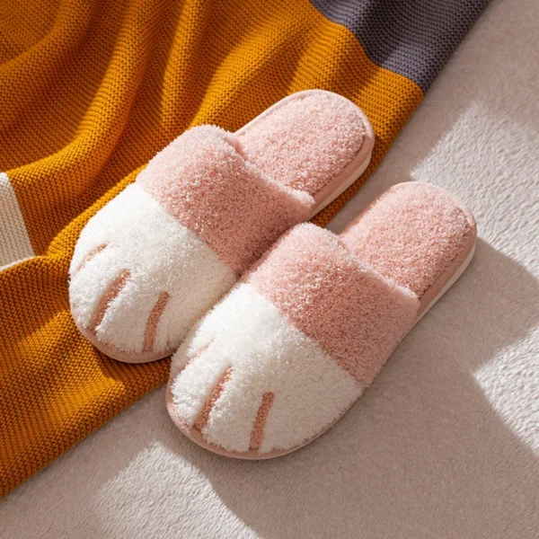 Comwarm Winter Warm Plush Slippers Cute Cat Paw Designer House Women Fur Slippers Floor Mute Bedroom Lovers Indoor Fluffy Shoes - Image 4