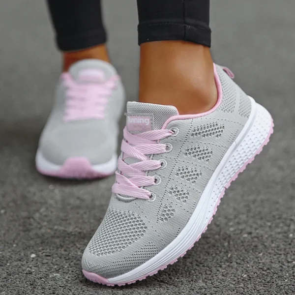 Women's Sneakers 2024 New Fashion Breathable Solid Color Walking Sneakers Women Mesh Fabric Lace Up Shoes Women Female Footwear - Image 3