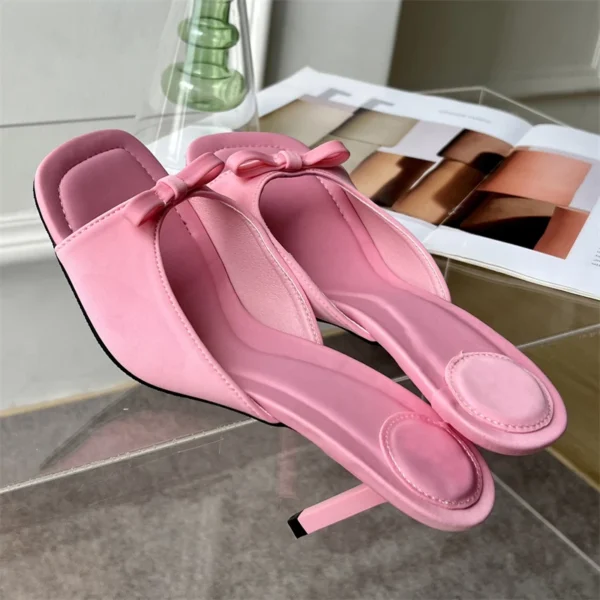 Eilyken Summer Fashion Butterfly-knot Satin Women Slipper Slip On Ladies Sandal Thin High Heel Outdoor Dress Slides Shoes - Image 9