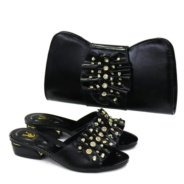 2022 Latest Italian Design Fashion African Women's Low Heel Comfortable Shoes and Bags Set Leather Casual Ladies Slippers - Image 9