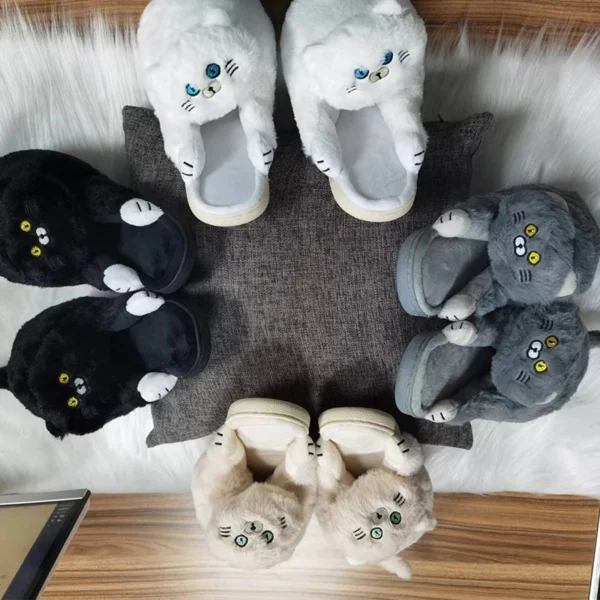 Cuddly Hug Cat Slippers Women Men Winter Home Slides Kawaii Floor Shoes Furry Slippers Girl White Mules Funny Cute Gift Slippers - Image 6