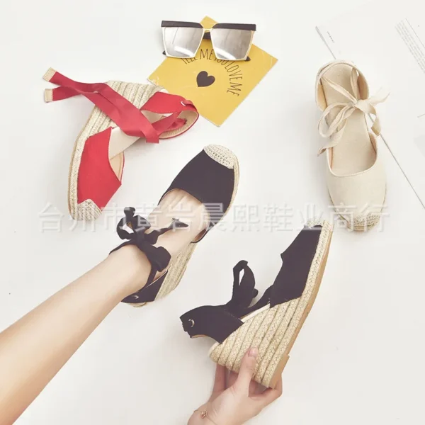 2023 Women's Espadrille Ankle Strap Sandals Comfortable Slippers Ladies Womens Casual Shoes Breathable Flax Hemp Canvas Pumps - Image 6