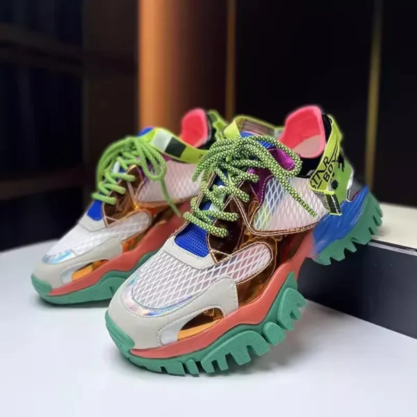 Colorful Splicing Breathable Mesh Women Thick Bottom Design Running Shoes Spring Platform Sneakers Genuine Leather Sport Shoes - Image 13