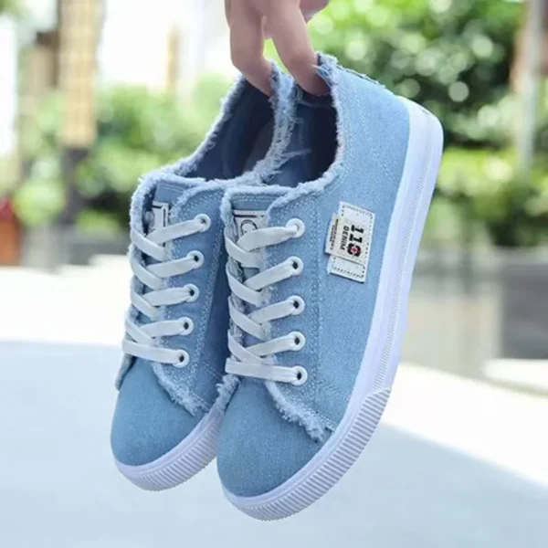 2023 New Spring Summer Women Canvas Shoes flat sneakers women casual shoes low upper lace up white shoes - Image 3