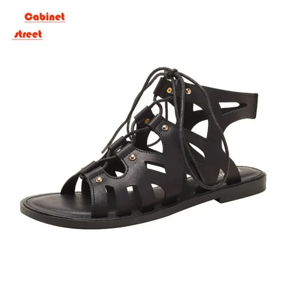 Women's Large Size Fashion Roman Ladies Sandals Flat Open Toe Cross Thin Strap Outside Wear All New Hollowed Tassel Women Shoes