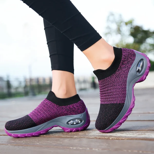 Women's Casual Sports Socks Sneakers Fashionable Thick Sole Air Cushion, Elevated Sloping Heel Rocking Shoes - Image 3