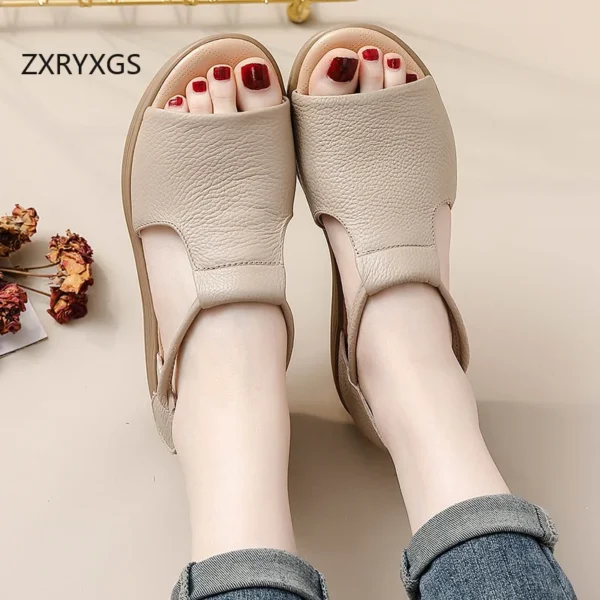 ZXRYXGS 2024 Summer Genuine Leather Fish Head Roman Sandals Flat Non-slip Comfortable Women Sandal Shoes Fashion Casual Sandals - Image 5