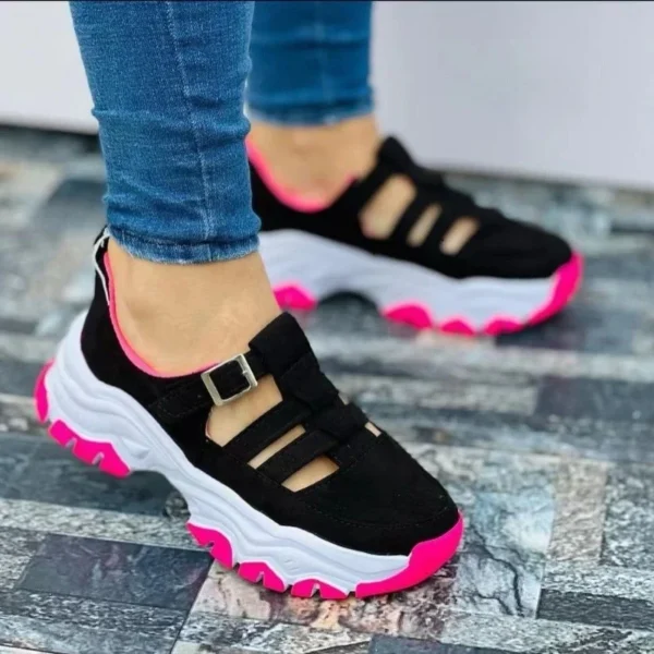 2024 Autumn New Women's Fashion Hollow Designer Thick-soled Wedge Sports Shoes Outdoor Casual Walking Women's Vulcanized Shoes - Image 5