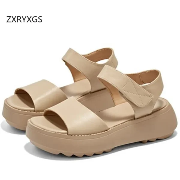 ZXRYXGS Summer Thick Sole Non-slip Heightening Shoes Woman Wedges Sandals 2024 Genuine Leather Fish Mouth Shoes Women Sandals - Image 4