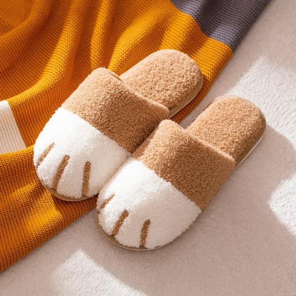 Comwarm Winter Warm Plush Slippers Cute Cat Paw Designer House Women Fur Slippers Floor Mute Bedroom Lovers Indoor Fluffy Shoes - Image 11