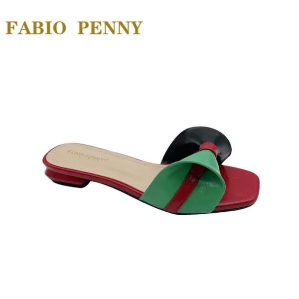 FABIO PENNY European Ladies Fashion elegant Flare Low heels Casual and comfortable open-toed square toe women's slippers