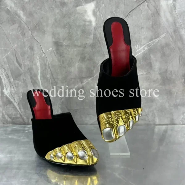 DIY Golden Five Toes Runway Look Half Head Slipper High-Heel Wedding Genuine Leather Summer Party Stiletto Heel Women Shoes - Image 4