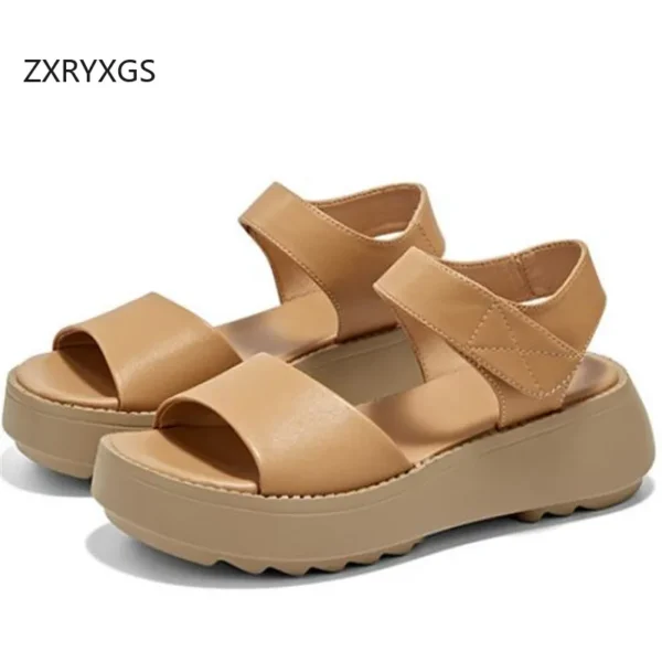 ZXRYXGS Summer Thick Sole Non-slip Heightening Shoes Woman Wedges Sandals 2024 Genuine Leather Fish Mouth Shoes Women Sandals - Image 2