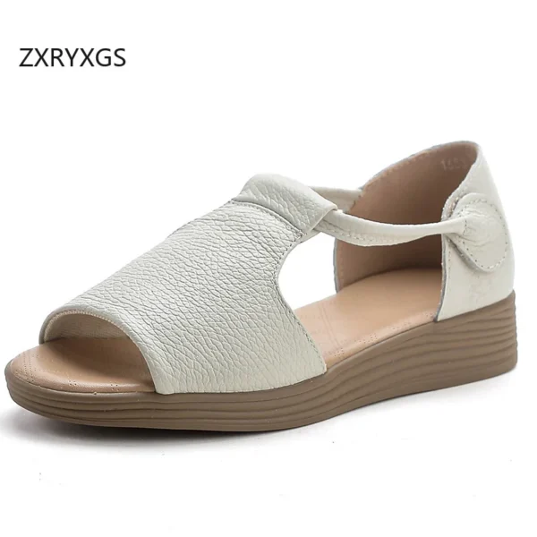 ZXRYXGS 2024 Summer Genuine Leather Fish Head Roman Sandals Flat Non-slip Comfortable Women Sandal Shoes Fashion Casual Sandals - Image 3