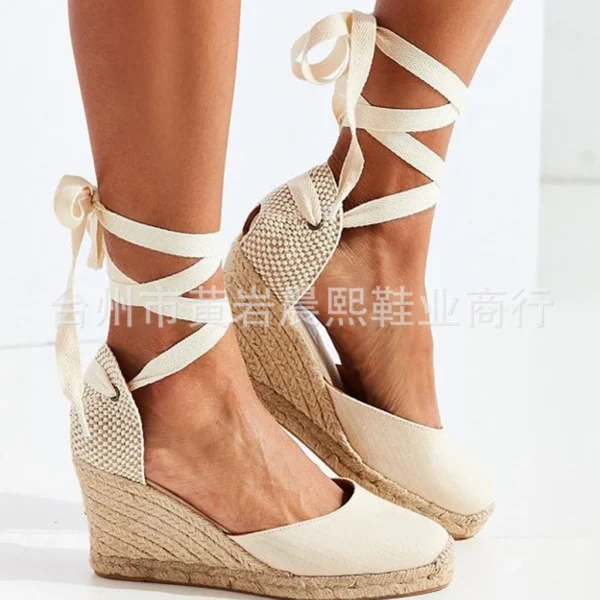 2023 Women's Espadrille Ankle Strap Sandals Comfortable Slippers Ladies Womens Casual Shoes Breathable Flax Hemp Canvas Pumps