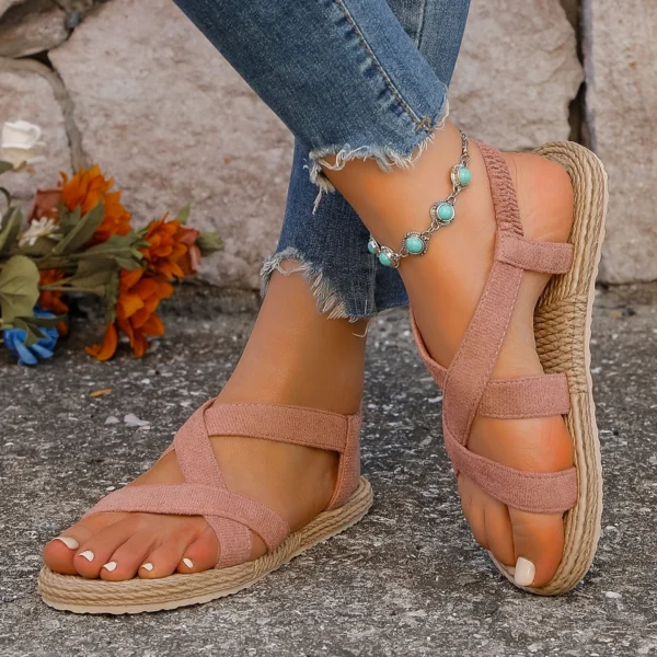 Women's fashion solid color features trend anti-slip wear-resistant soft soled flat sandals - Image 3