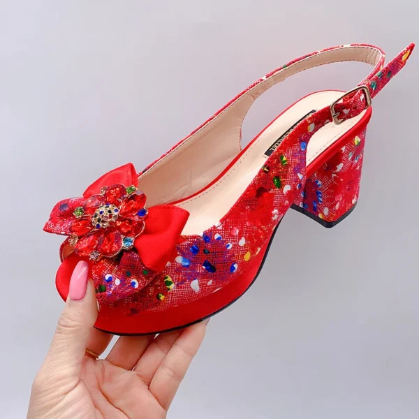 Fashionable Top Italian Designers 2023 Star Luxury Round Toe Prints Bowknot Bright Diamond Summer Women's Shoes With High Heels - Image 3