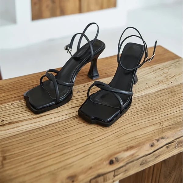 2024 Summer Narrow Band Heel Sandals Women Thick Heel 7 CM Ankle Strap Fashion Square Toe Ladies Dress Sandalias Women's shoes - Image 7