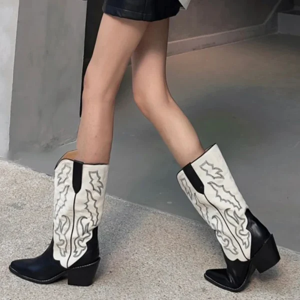 Designer Autumn Gladiator Woman Knee High Boots Fashion Embroidery Thick High Heel Shoes Ladies Outdoor Long Booties - Image 2