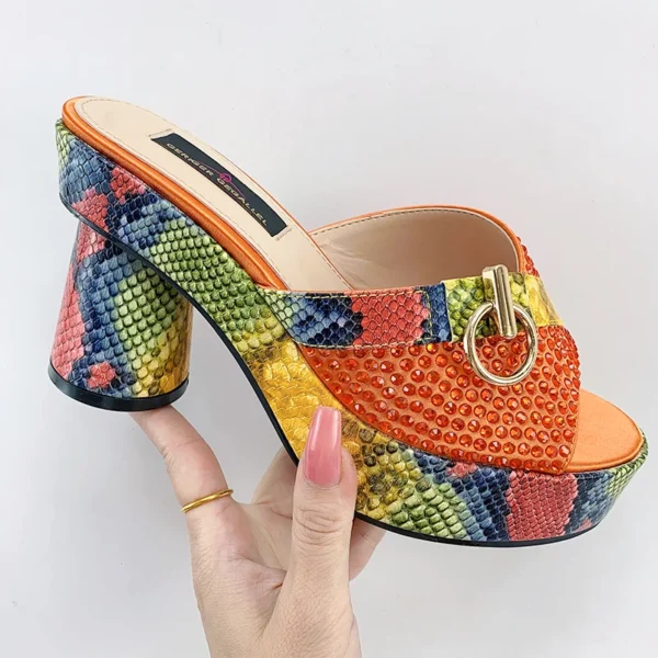 Fashionable Top Italian Designers 2023 Luxury Round Toe  Bright Diamond Snake Print Summer Women's Shoes With High Heels - Image 2