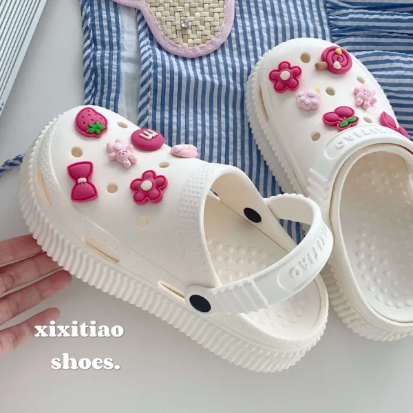 2023 New EVA Thick Sole Hole Shoes Women's Summer Solid Cute Candy DIY Sandals and Slippers Increase Anti Slip Beach Shoes Women - Image 4