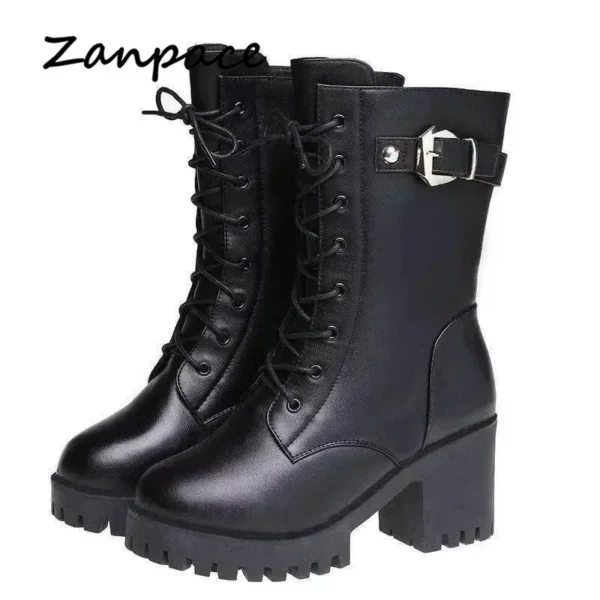 2023 Winter Leather Women Winter Boots Thick Wool Warm Women High-heeled Genuine Boot High-quality Female Snow Boots Women Shoes - Image 5