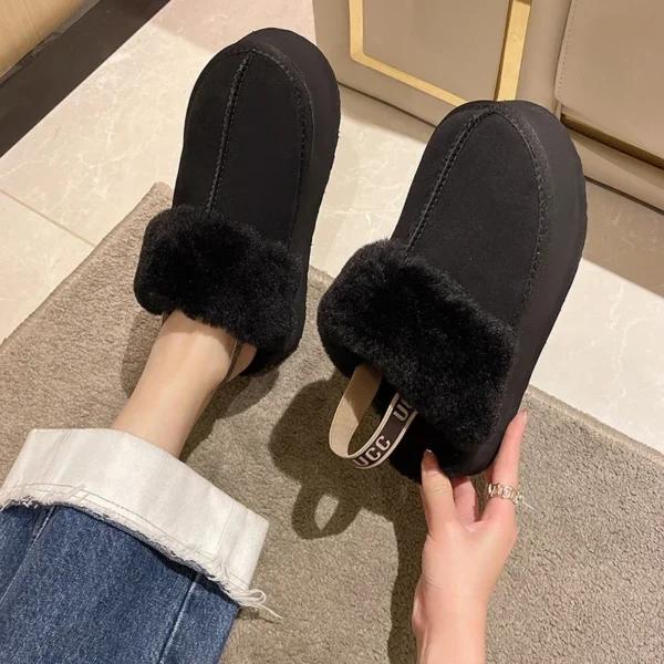 2023 New Leather Women Fashion Winter Indoor Solid Color Suede Fur Slippers Ladies Home Platform Warm Slip-on Women’s Shoes - Image 3