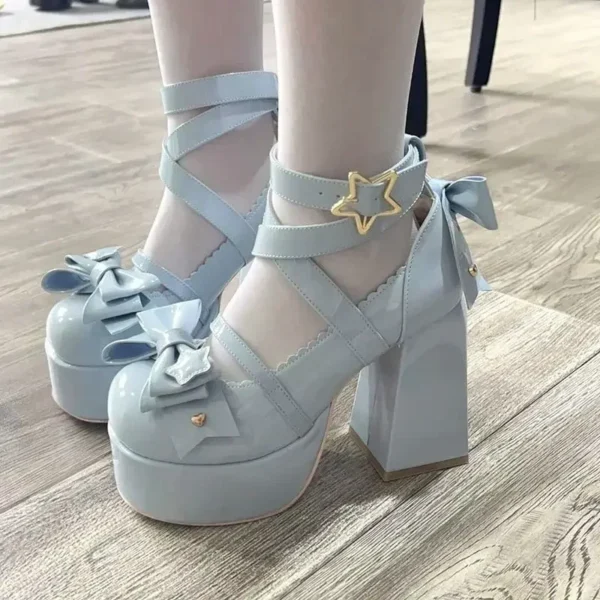 2024 New Sweet Vintage Mary Janes Shoes Women Star Buckle Lolita Kawaii Platform Shoes Female Bow-knot Cute Designer Shoes - Image 7