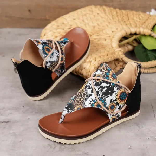 Women's Pinch Toe Sandals 2024 Rose Leopard Print Roman Style Shoes Anti-slip Fashion New Beach Sandals Vacation Spring Summer - Image 10