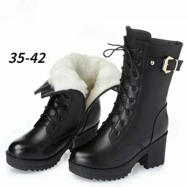 2023 Winter Leather Women Winter Boots Thick Wool Warm Women High-heeled Genuine Boot High-quality Female Snow Boots Women Shoes