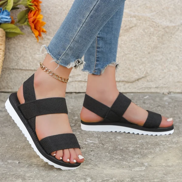 Women's fashion trend anti-slip wear comfortable matching color sole pure black shoelace flat sandals - Image 2