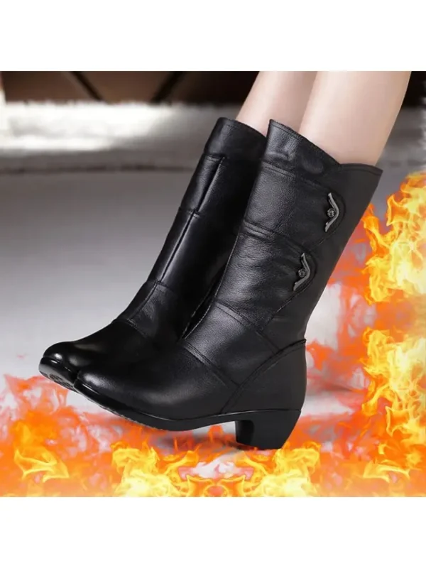 2023 Winter Leather Women Winter Boots Thick Wool Warm Women High-heeled Genuine Boot High-quality Female Snow Boots Women Shoes - Image 11