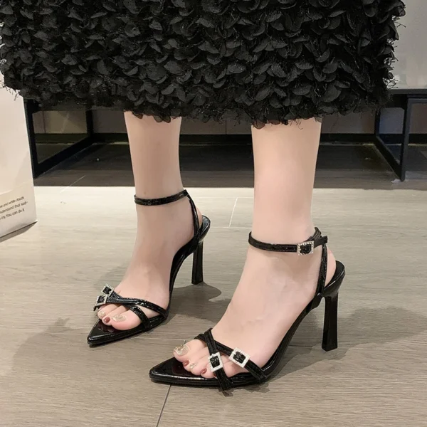 2024 Red Pointed Toe Sandals Women Thin High Heels Ladies Narrow Band Summer Buckle Strap Gladiator Pumps Wedding Party Shoes - Image 6