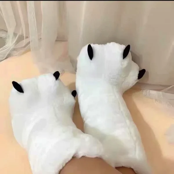 Creative Cute Bear Claw Winter Slippers Boys Girls Home Slippers Furry Warm Couple Indoor Shoes Women Cotton Boots Fur Slides - Image 5