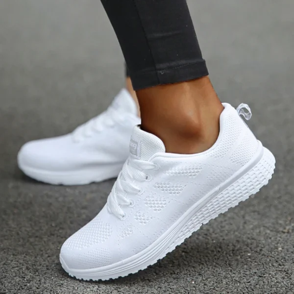 Women's Sneakers 2024 New Fashion Breathable Solid Color Walking Sneakers Women Mesh Fabric Lace Up Shoes Women Female Footwear - Image 2