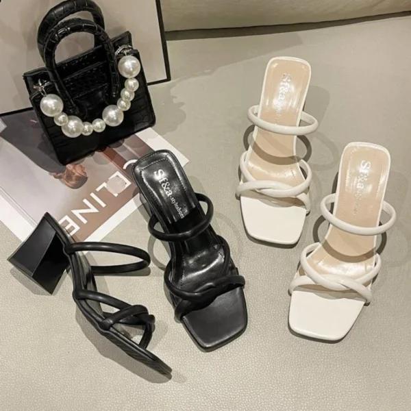 2024 New Designer Summer Pumps Slippers Sandals Shoes Women High Heels Square Toe Sandal Lady Shoes  heels women - Image 2